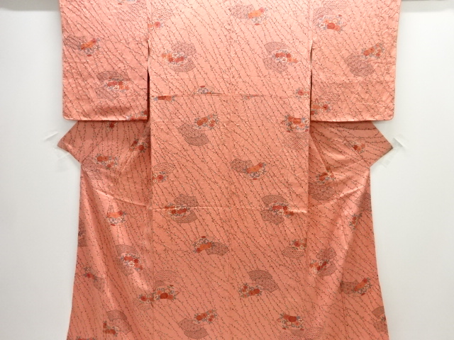 未使用品　仕立て上がり　絞り地紙に花模様小紋着物